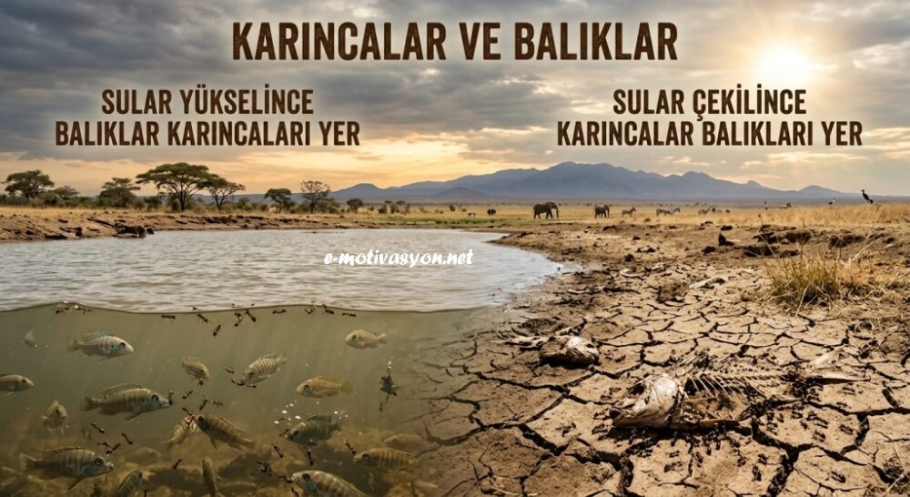 Sular yükselince balıklar karıncaları yer, sular çekilince de karıncalar balıkları.