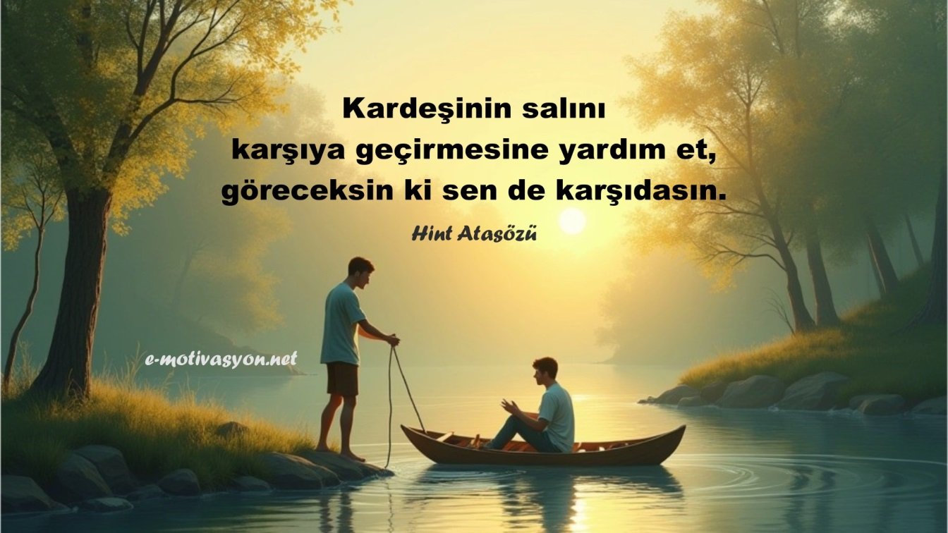 "Kardeşinin salını karşıya geçirmesine yardım et, göreceksin ki sen de karşıdasın." Hint Atasözü