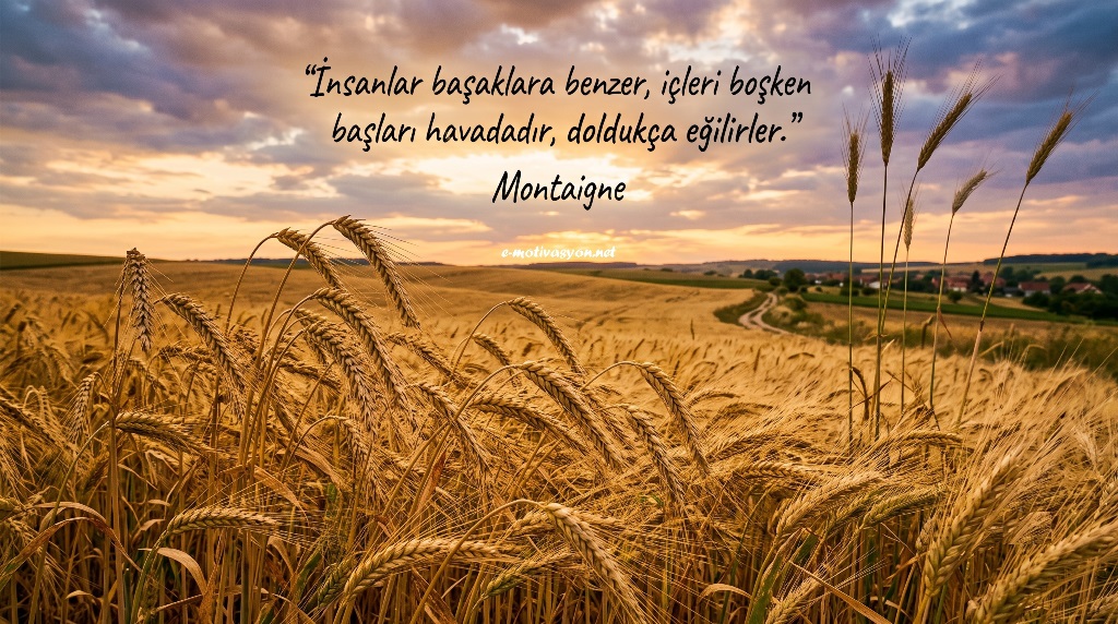 "İnsanlar başaklara benzer, içleri boşken başları havadadır, doldukça eğilirler." Montaigne
